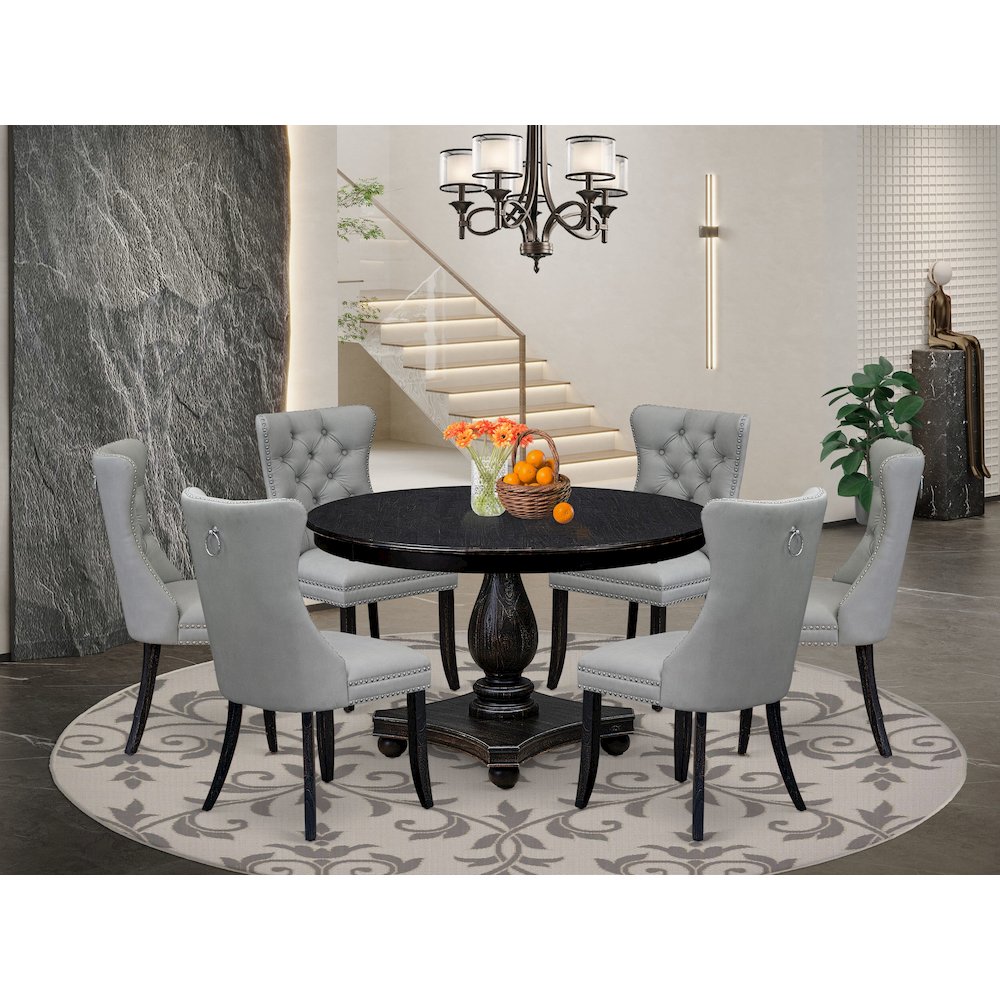 7 Piece Dining Table Set Contains 48" Round Table In Light Gray Color. Picture 2