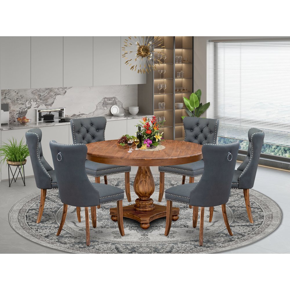 7-Piece Dining Table Set Of A Kitchen Table, 6 Platinum Gray Dining Room Chairs. Picture 7