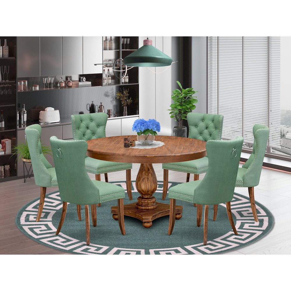 7-Piece Kitchen Table A Dining Table And 6 Willow Green Kitchen Chairs. Picture 2