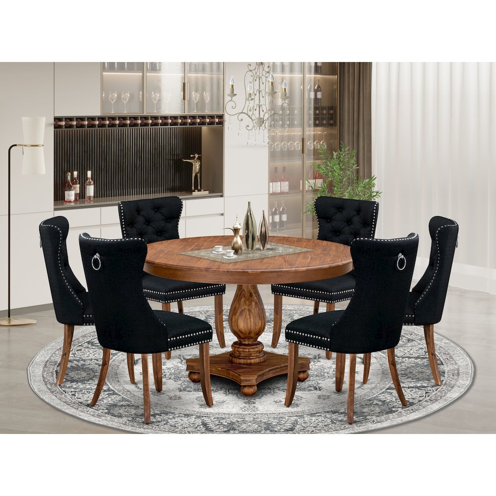 7-Piece Dining Set In Black Color. Picture 2