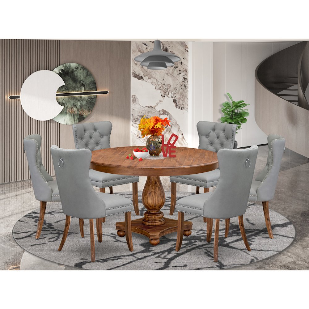 7-Pc Modern Dining Set Contain A Modern Table, 6 Light Gray Upholstered Chairs. Picture 2
