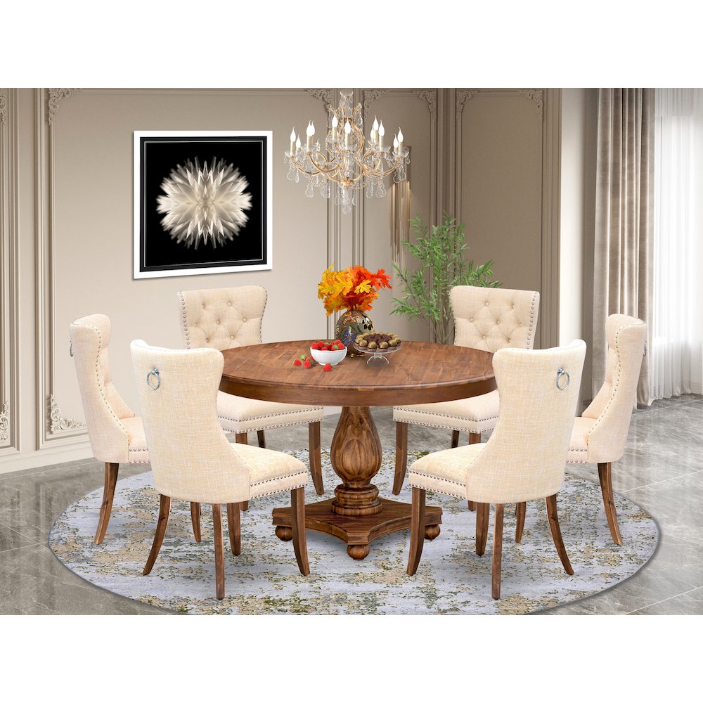 7-Piece Dining Table Set In Light Beige Color. Picture 2