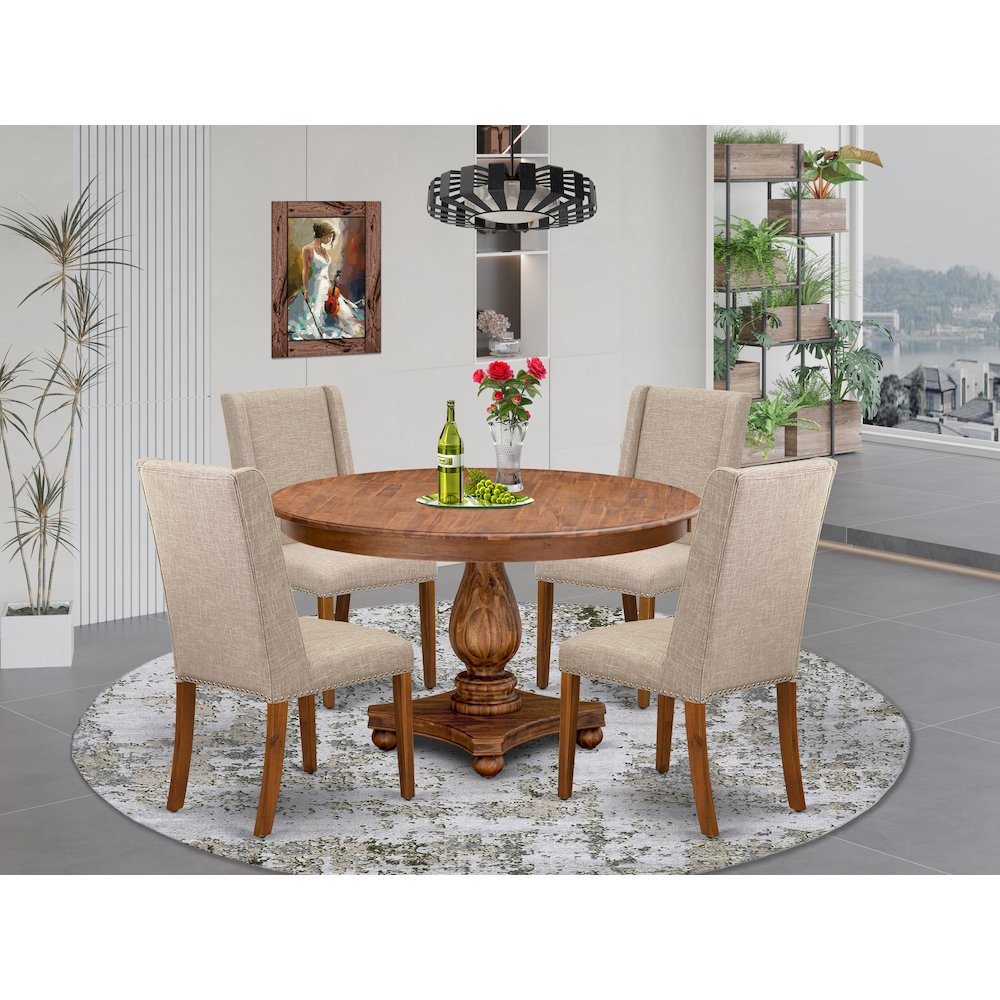 5-Piece Dining Table Set Of A Mid Century Table, 4 Light Tan Dinner Chairs. Picture 2