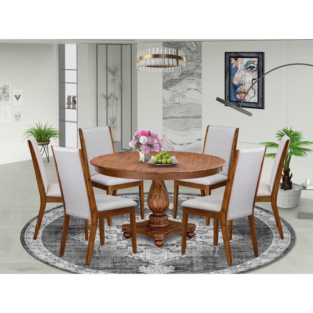 5-Pc Kitchen Dining Table Set A Wooden Dining Table, 4 Grey Fabric Dining Chairs. Picture 2