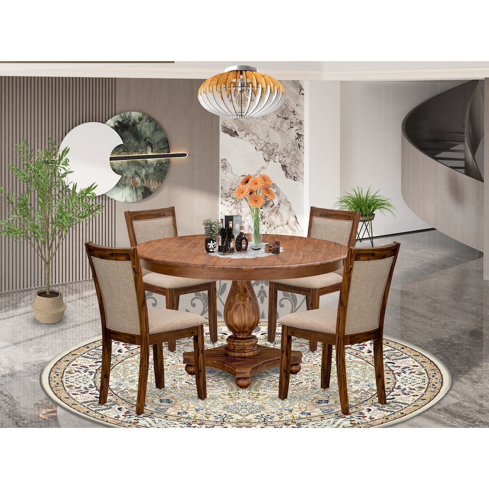 5-Pc Kitchen Table Set Of A Pedestal Kitchen Table, 4 Light Tan Dining Chairs. Picture 2