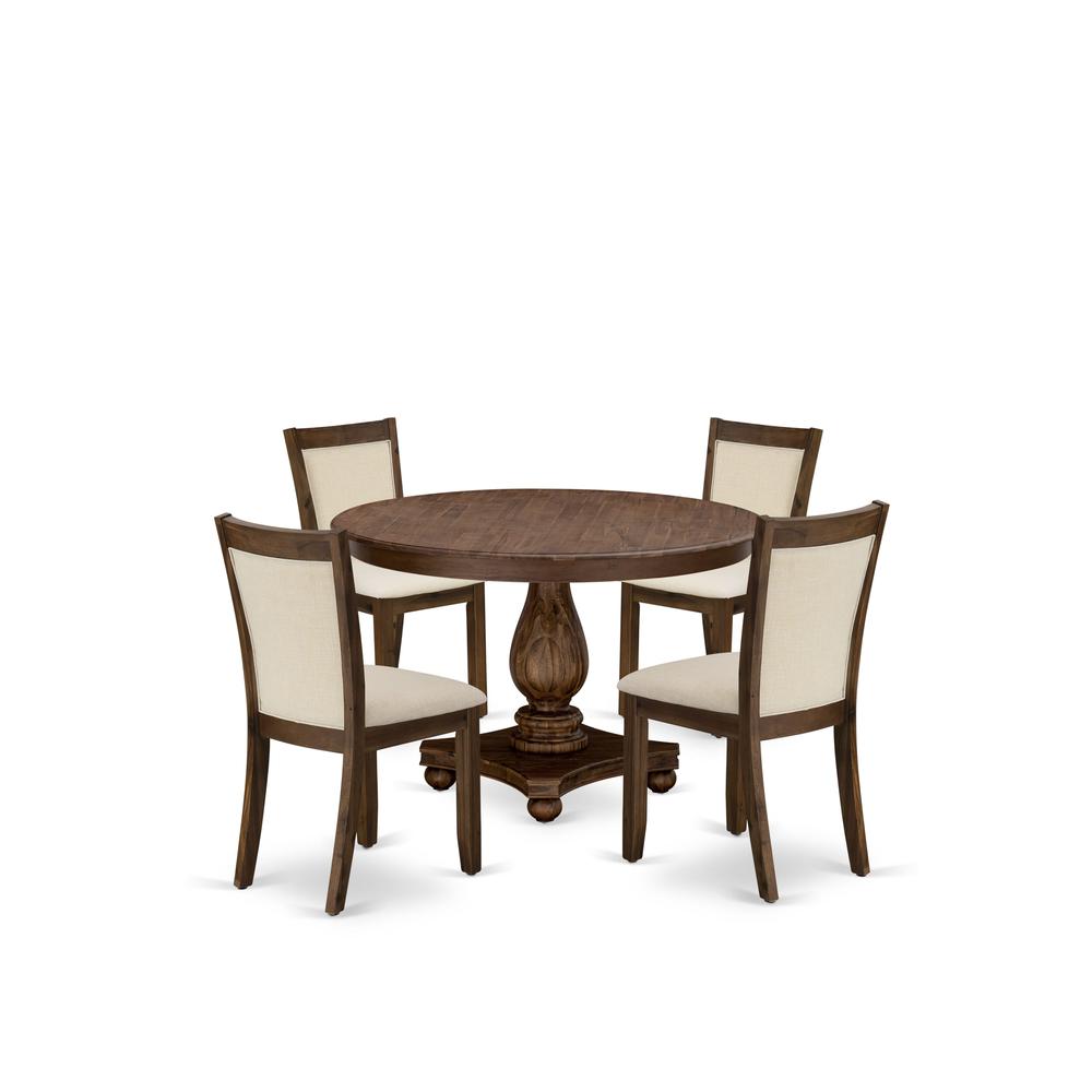 East West Furniture 5-Pcs Dining Room Table Set - A Wood Dining Table and 4 Light Beige Linen Fabric Dining Room Chairs with Stylish High Back (Sand Blasting Antique Walnut Finish). Picture 1
