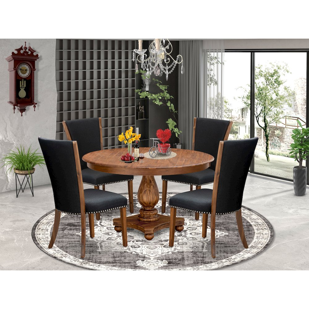 5 Piece Dinette Set Contains 54" Round Kitchen Table In Black Color. Picture 2