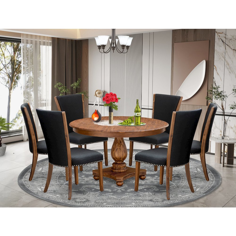 7 Piece Dining Table Set For 6 Includes 54" Round Table In Black Color. Picture 2