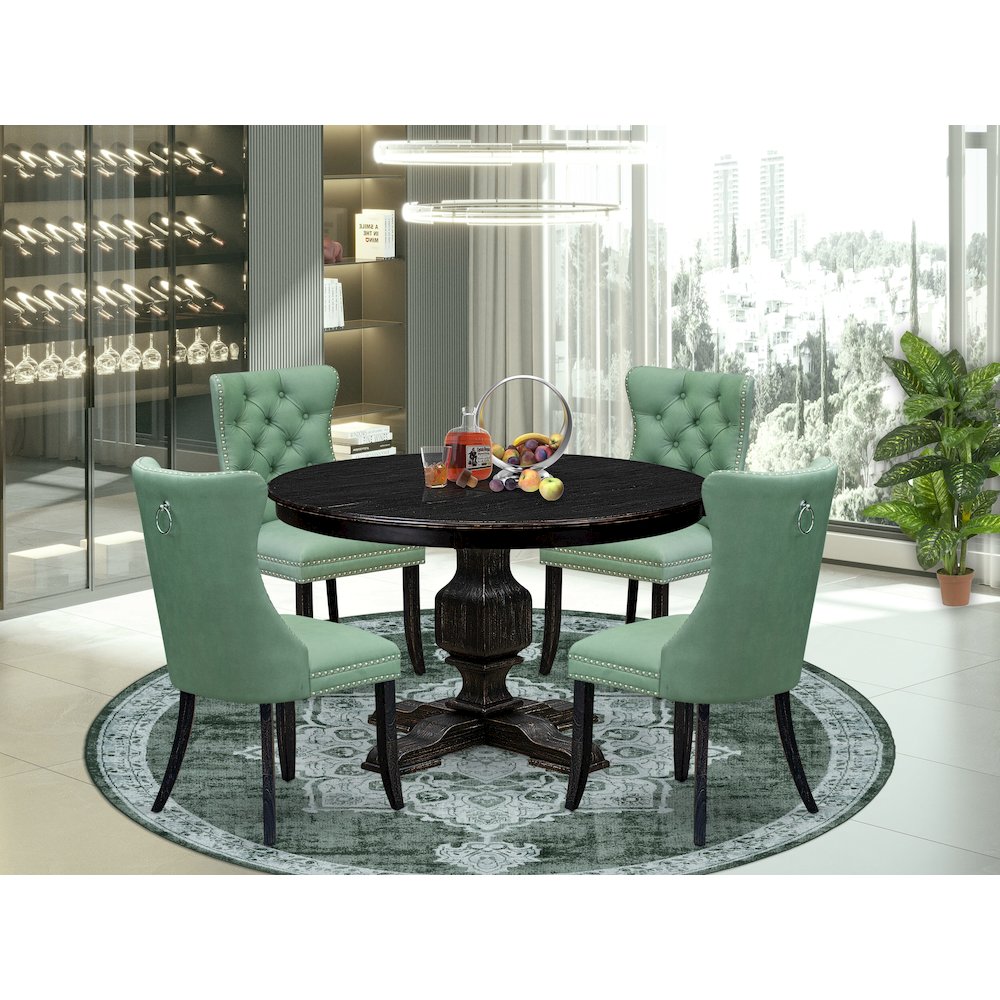 5 Piece Dining Set Contains 48" Round Table In Willow Green Color. Picture 2