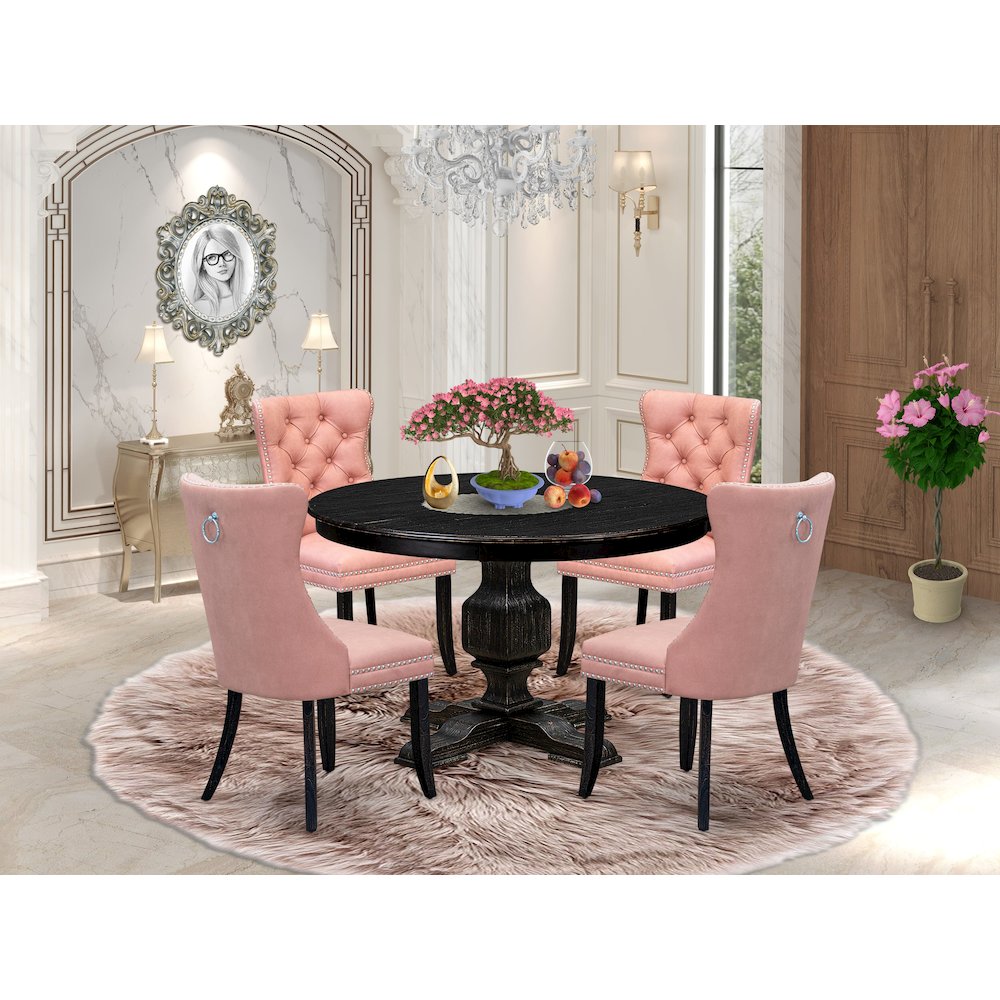 5 Piece Dining Set For 4 Includes 48" Round Table In Beige Red Color. Picture 2