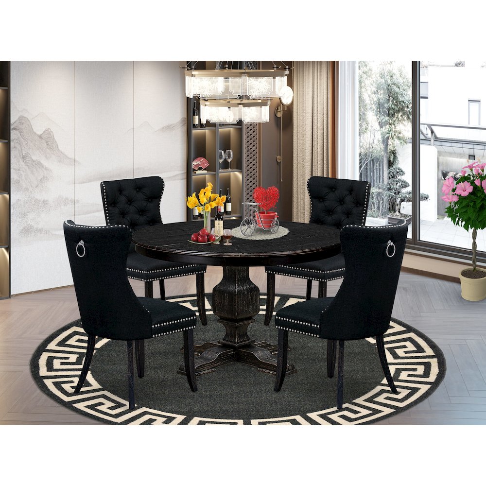 5 Piece Dining Room Set For 4 Contains 48" Round Table In Black Color. Picture 2