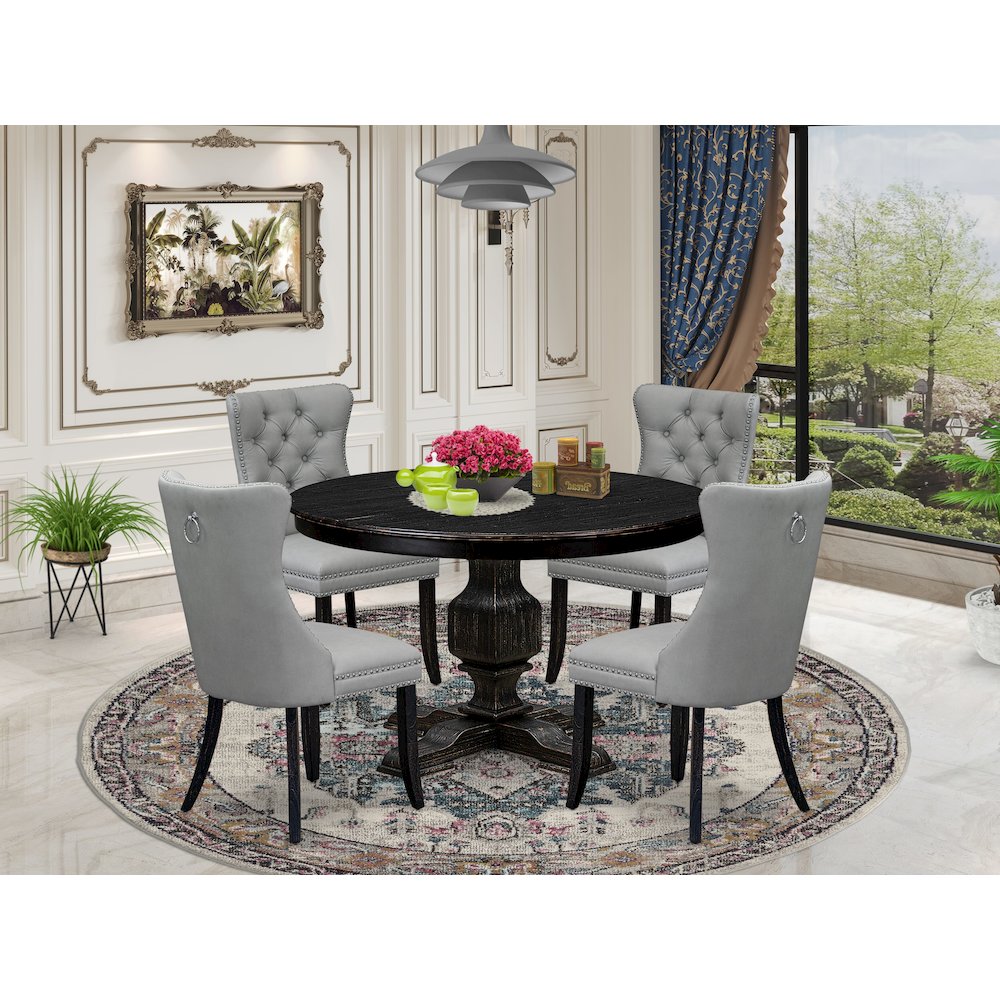 5 Piece Dining Table Set Includes 48" Round Table In Light Gray Color. Picture 2