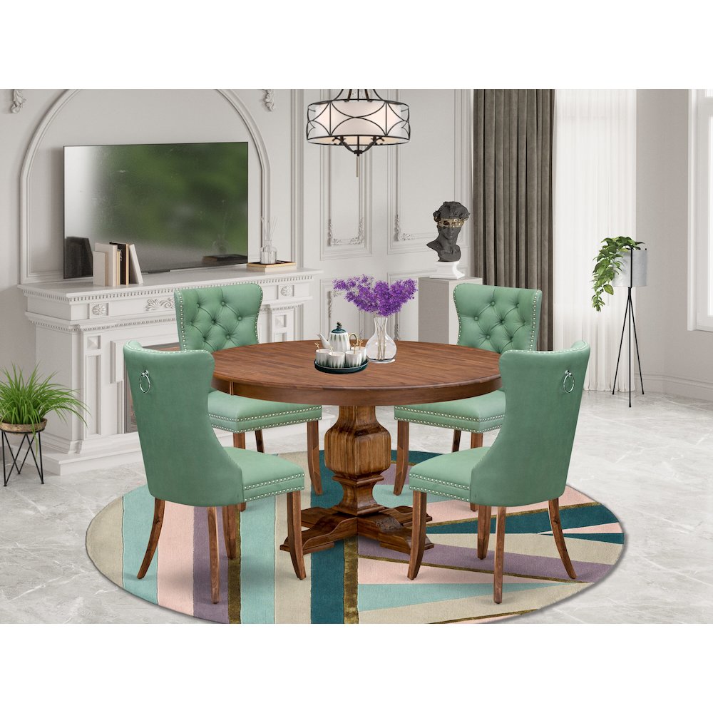 5-Piece Dining Table Set Of A Kitchen Table, 4 Willow Green Dining Room Chairs. Picture 2