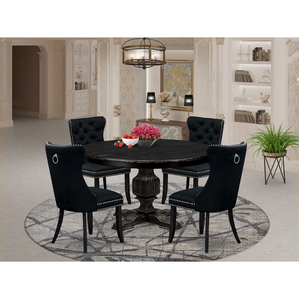 5 Piece Dining Room Set Consists Of 54" Round Table In Black Color. Picture 2