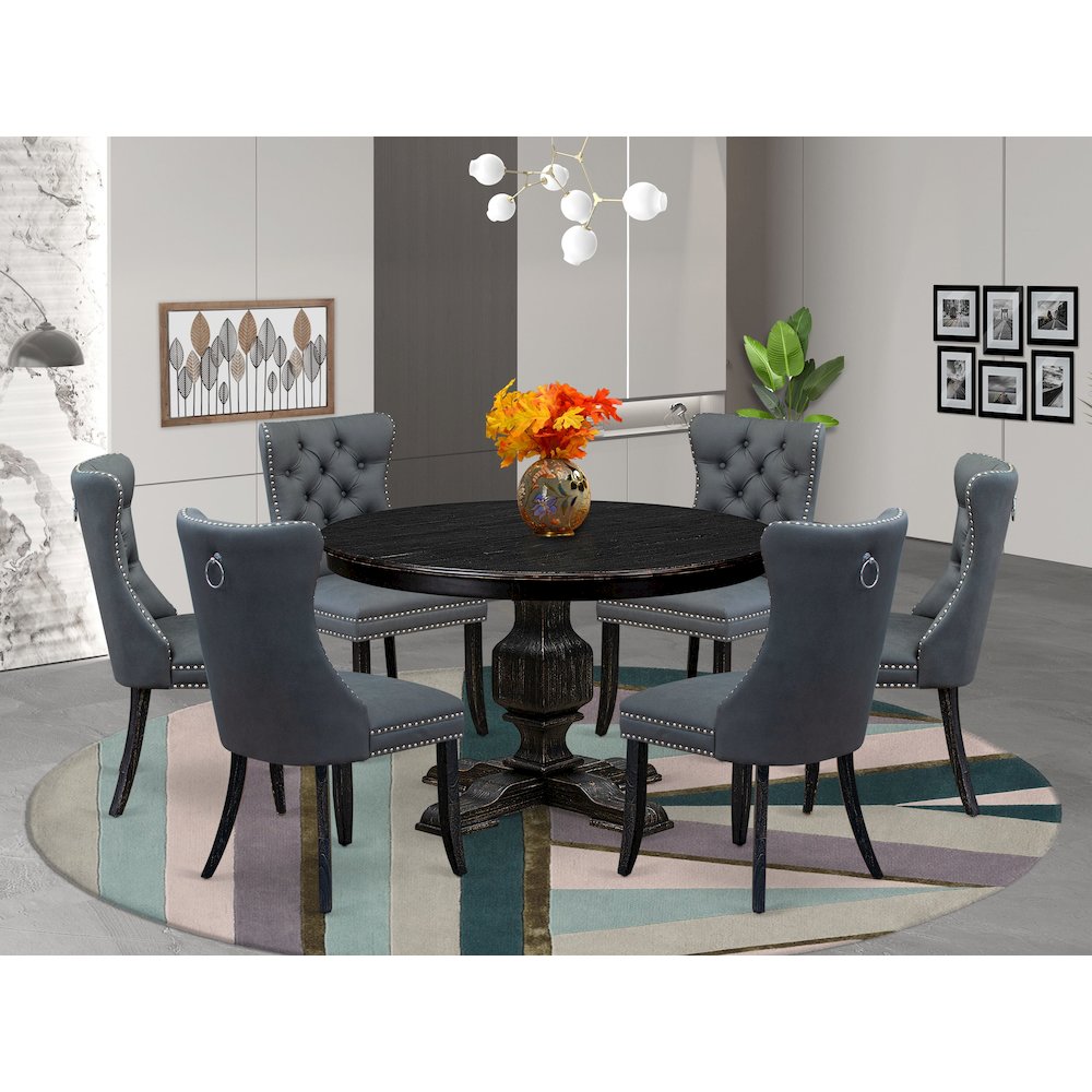 7-Piece Kitchen Table Set In Platinum Gray Color. Picture 2