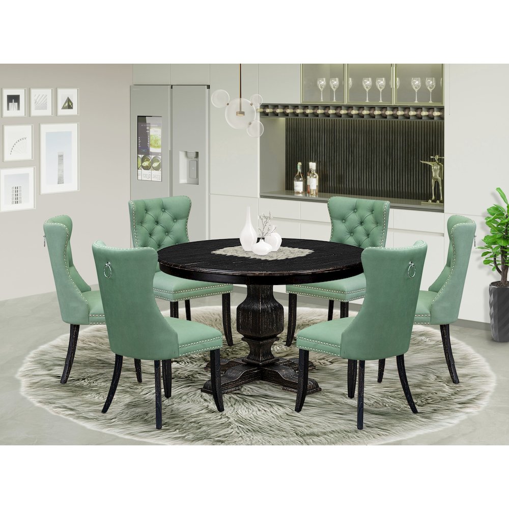 7 Piece Dinette Set Includes 48" Round Table In Willow Green Color. Picture 2