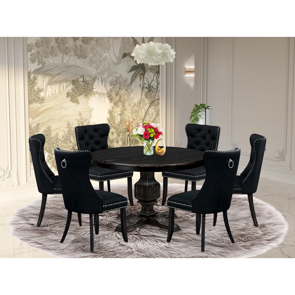 7 Piece Kitchen Table Set Includes 48" Round Table In Black Color. Picture 2