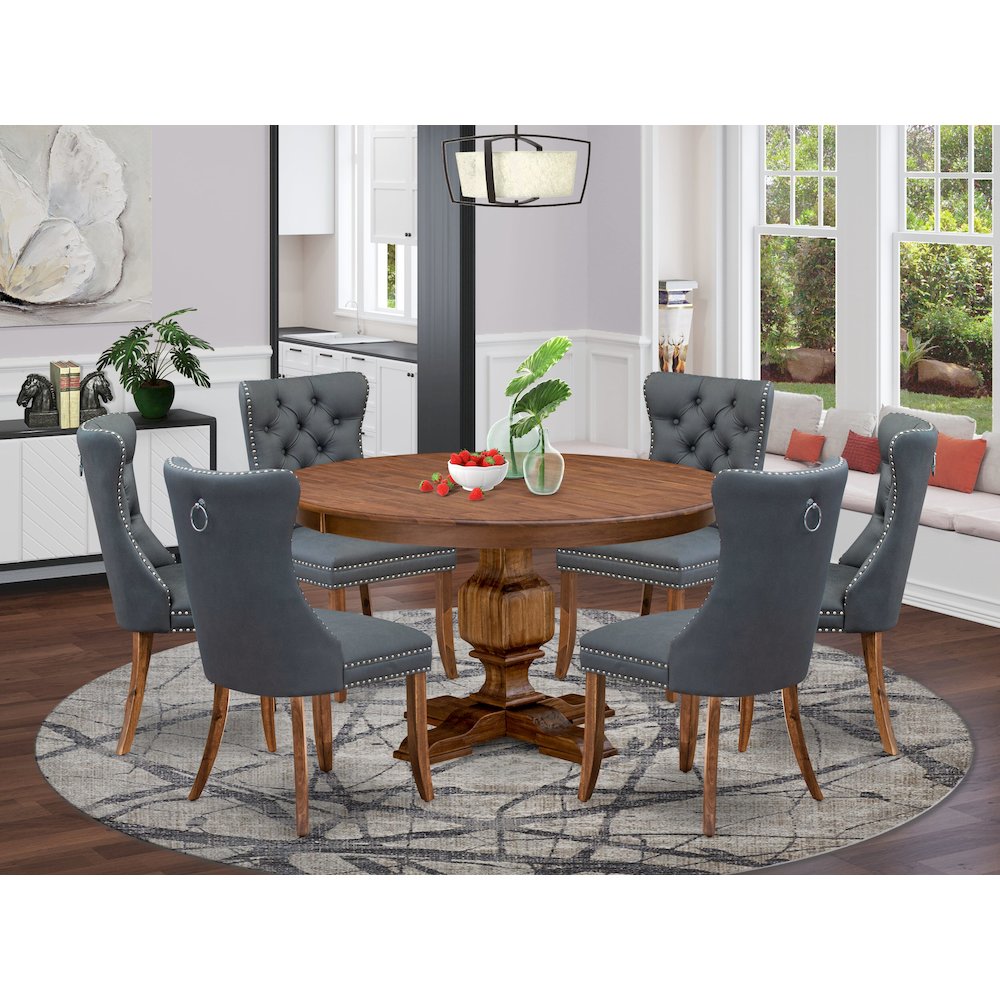 7-Piece Kitchen Table A Dining Table And 6 Platinum Gray Modern Dining Chairs. Picture 2