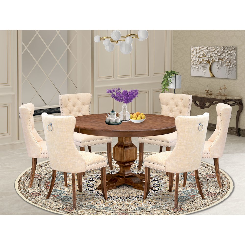 7-Piece Modern Dining Set In Light Beige Color. Picture 2