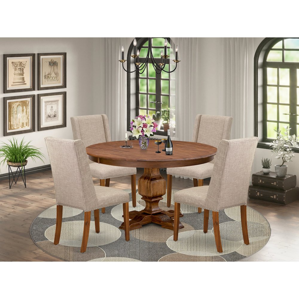 5-Piece Kitchen Table A Modern Table And 4 Light Tan Linen Fabric Dining Chairs. Picture 2