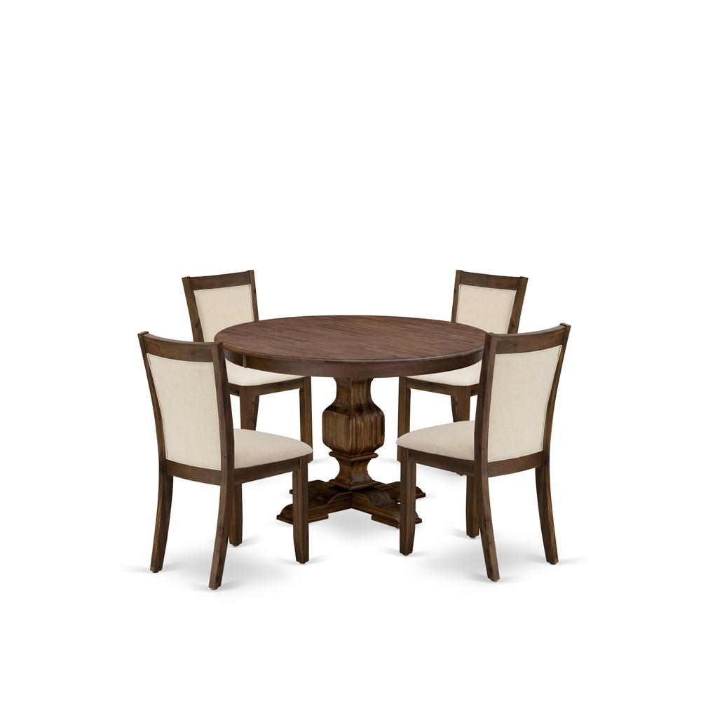 East West Furniture 5-Piece Dining Table Set - A Gorgeous Dinning Table and 4 Gorgeous Light Beige Linen Fabric Kitchen Chairs with Stylish High Back (Sand Blasting Antique Walnut Finish). Picture 1