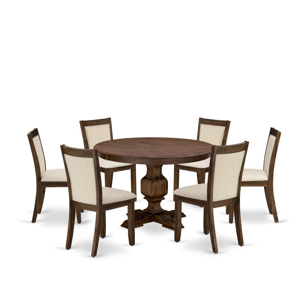 East West Furniture 7-Piece Kitchen Table Set - A Lovely Dining Table and 6 Gorgeous Light Beige Linen Fabric Dining Chairs with Stylish High Back (Sand Blasting Antique Walnut Finish). Picture 1