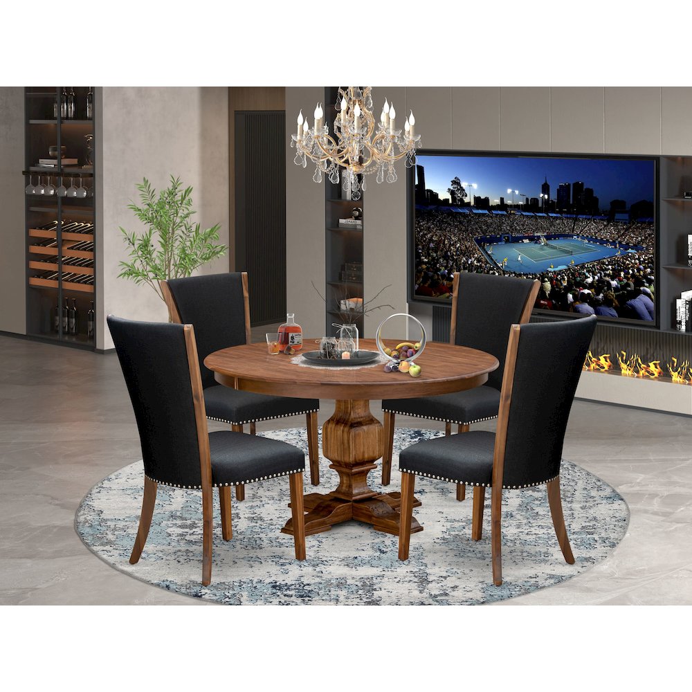 5 Piece Dining Table Set For 4 Includes 54" Round Table In Black Color. Picture 2