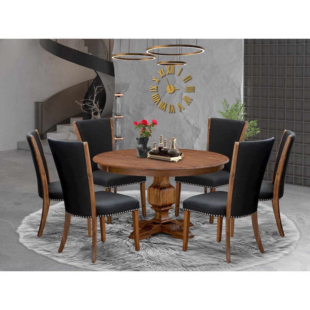 7 Piece Kitchen Table Set Consists Of 54" Round Table In Black Color. Picture 2