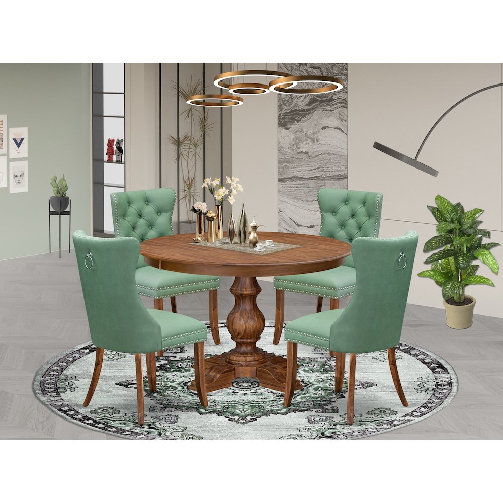 5-Pc Modern Dining Set Contain A Wood Table And 4 Willow Green Padded Chairs. Picture 2