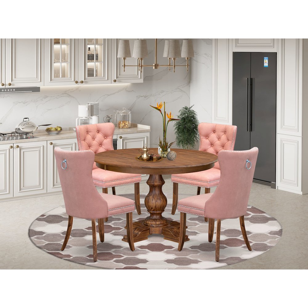 5-Pc Kitchen Dining Table Set Contain A Wood Table, 4 Beige Red Parsons Chairs. Picture 2