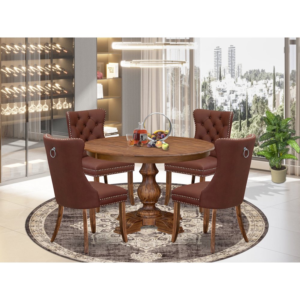 5-Pc Dining Room Table Set Contain A Wood Table, 4 Burgundy Upholstered Chairs. Picture 2