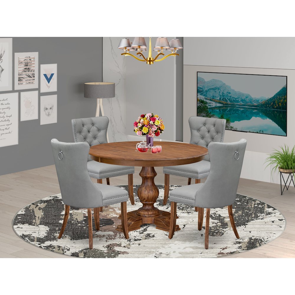 5-Pc Dining Room Set Contain A Wood Table And 4 Light Gray Parson Chairs. Picture 2