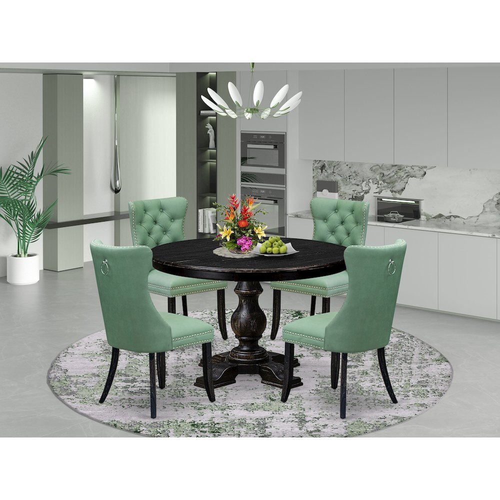 5 Piece Dining Set Consists Of 48" Round Table In Willow Green Color. Picture 2