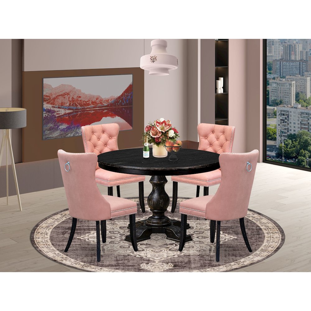 5 Piece Dining Set For 4 Contains 48" Round Table In Beige Red Color. Picture 2
