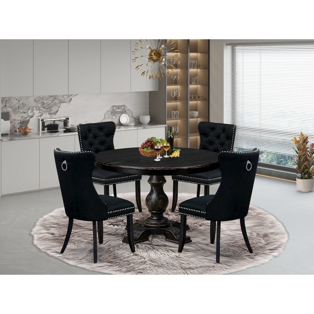 5 Piece Dining Room Set Consists Of 48" Round Table In Black Color. Picture 2