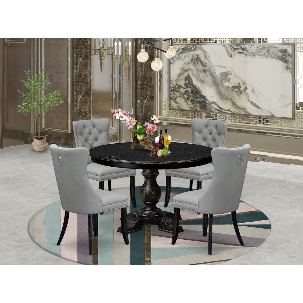 5 Piece Dining Table Set Contains 48" Round Table In Light Gray Color. Picture 2