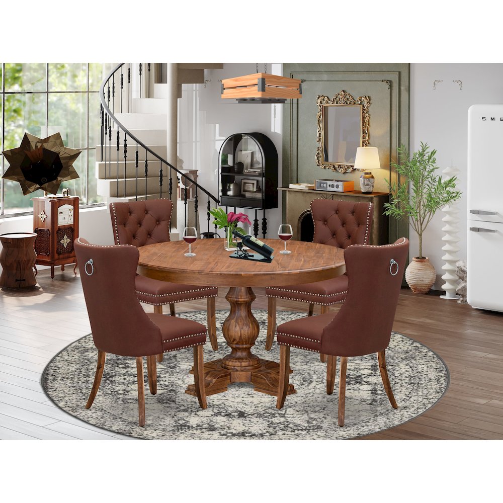 5-Pc Dining Set Contain A Wooden Table And 4 Burgundy Upholstered Dining Chairs. Picture 2
