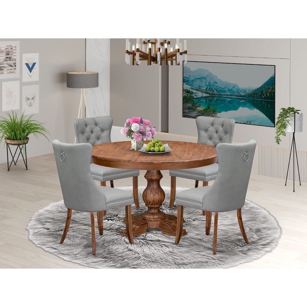 5-Pc Kitchen Dining Table Set Contain A Kitchen Table And 4 Light Gray Chairs. Picture 2