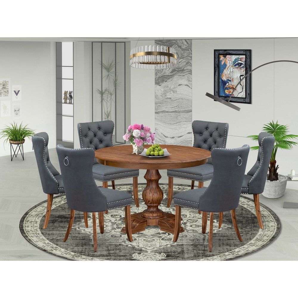7-Piece Mid-Century Dining Table A Kitchen Table, 6 Platinum Gray Dining Chairs. Picture 2