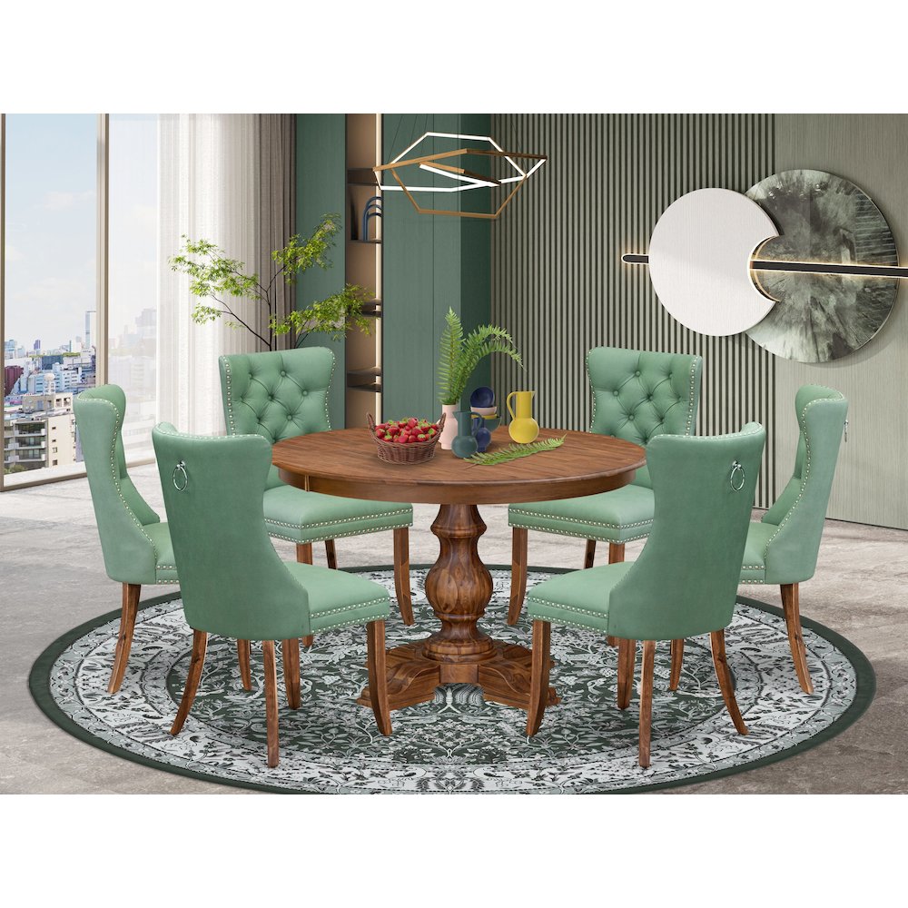 7-Pc Mid Century Dining Set Include A Dining Table And 6 Willow Green Chairs. Picture 2