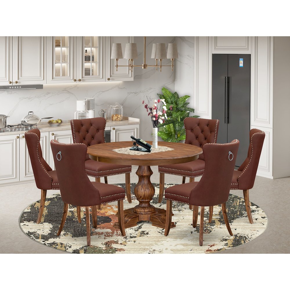 7-Pc Kitchen Table Set Include A Modern Table, 6 Burgundy Parson Dining Chairs. Picture 2