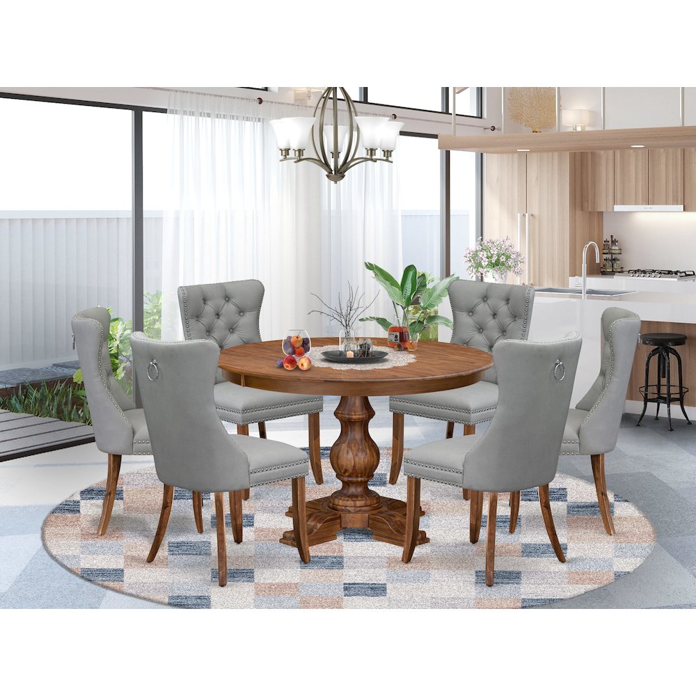 7-Pc Modern Dining Set Include A Modern Table, 6 Light Gray Upholstered Chairs. Picture 2