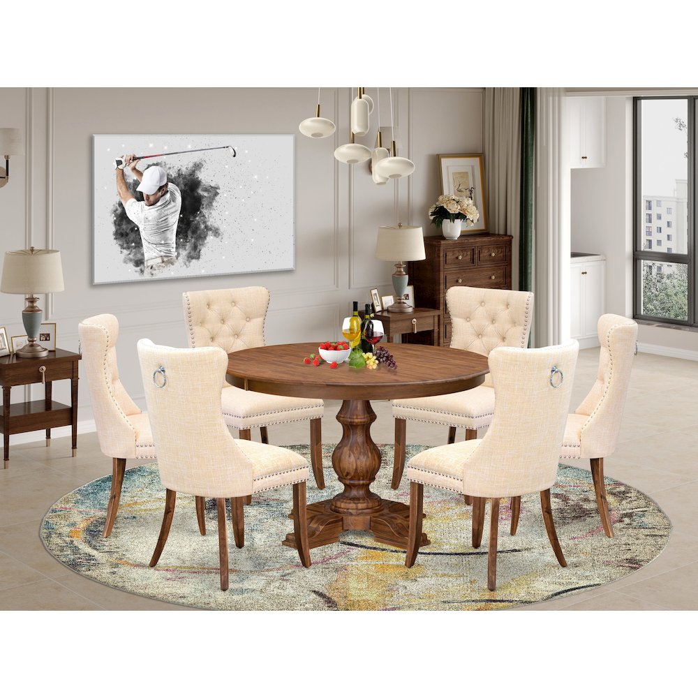 7-Piece Modern Dining Set In Light Beige Color. Picture 2