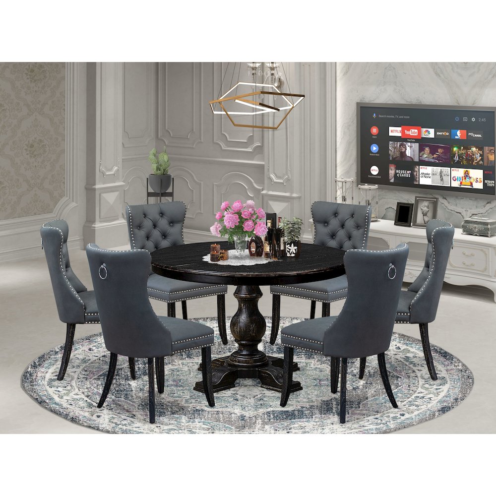7-Piece Kitchen Table Set In Platinum Gray Color. Picture 2