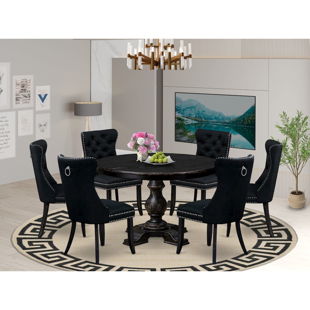 7 Piece Kitchen Table Set Contains 48" Round Table In Black Color. Picture 2