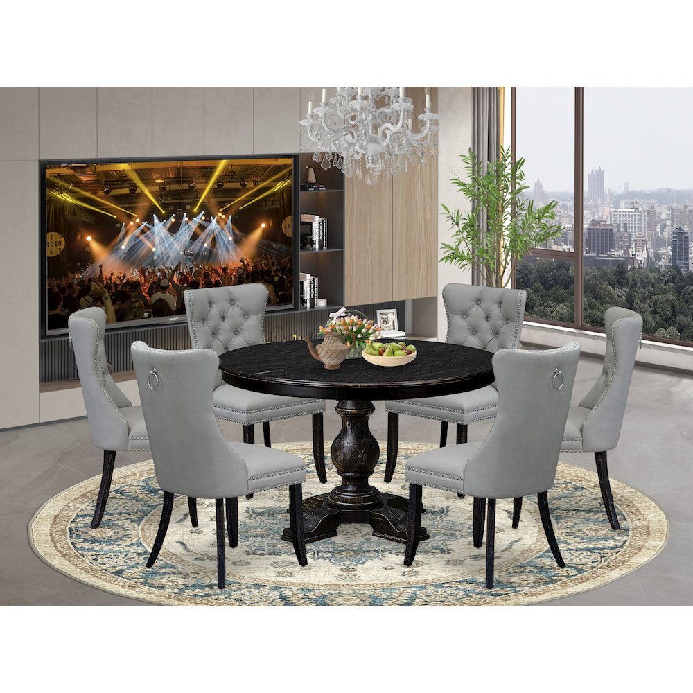 7 Piece Dining Table Set Includes 48" Round Table In Light Gray Color. Picture 2