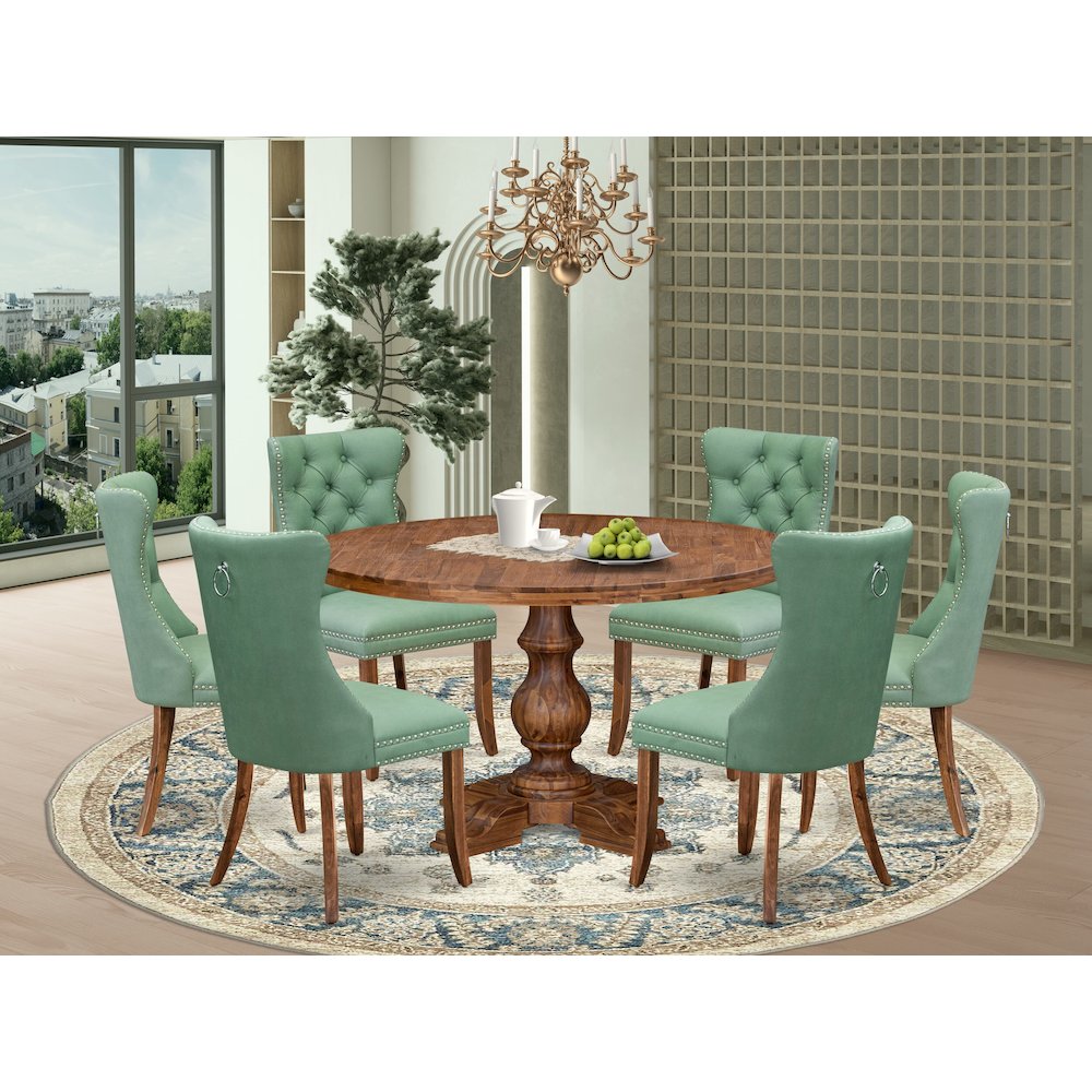 7-Piece Dining Table Set Include A Dining Table And 6 Willow Green Dining Chairs. Picture 2