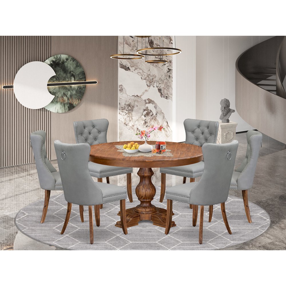 7-Pc Modern Dining Table Set Include A Dining Table And 6 Light Gray Chairs. Picture 2