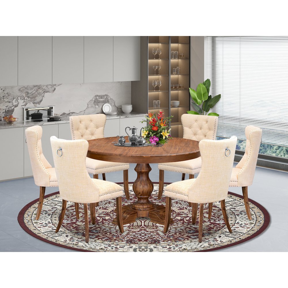 7-Piece Dining Set In Light Beige Color. Picture 2