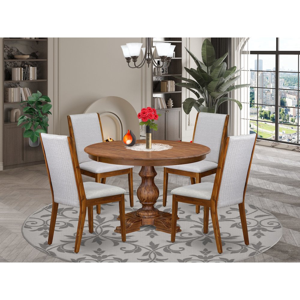 5-Piece Dining Table Set A Modern Dining Table, 4 Grey Fabric Upholstered Chairs. Picture 2